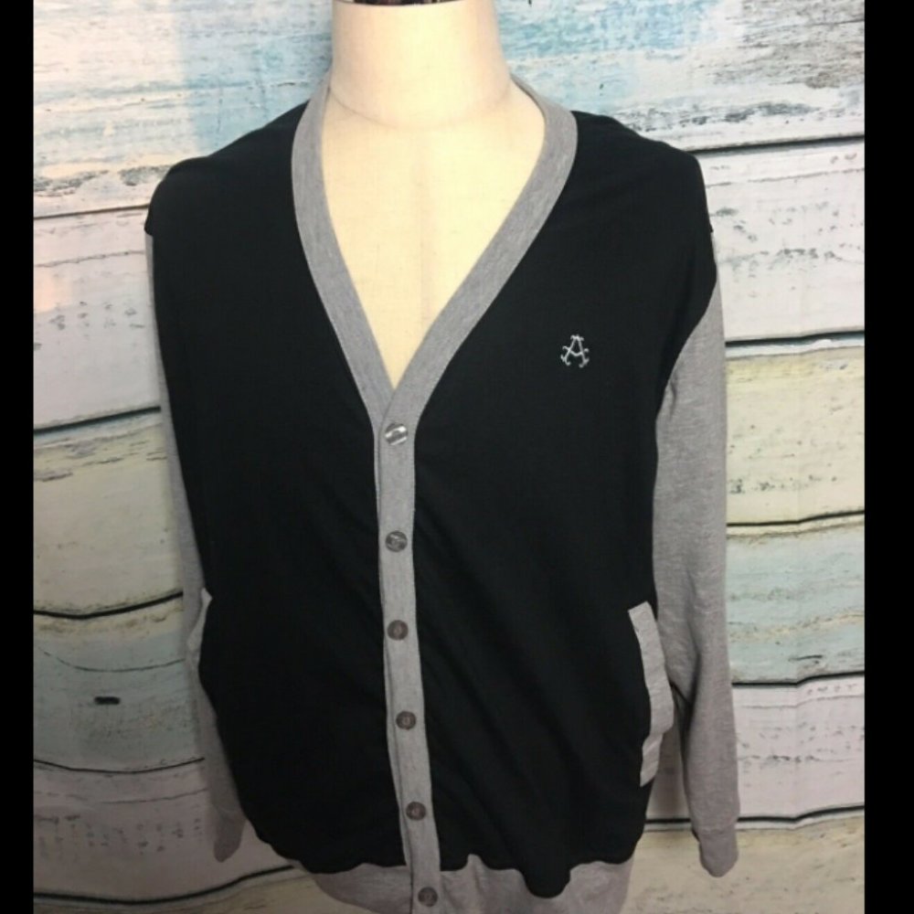 AKADEMIKS Mens Black Gray Button Sweater 2XL